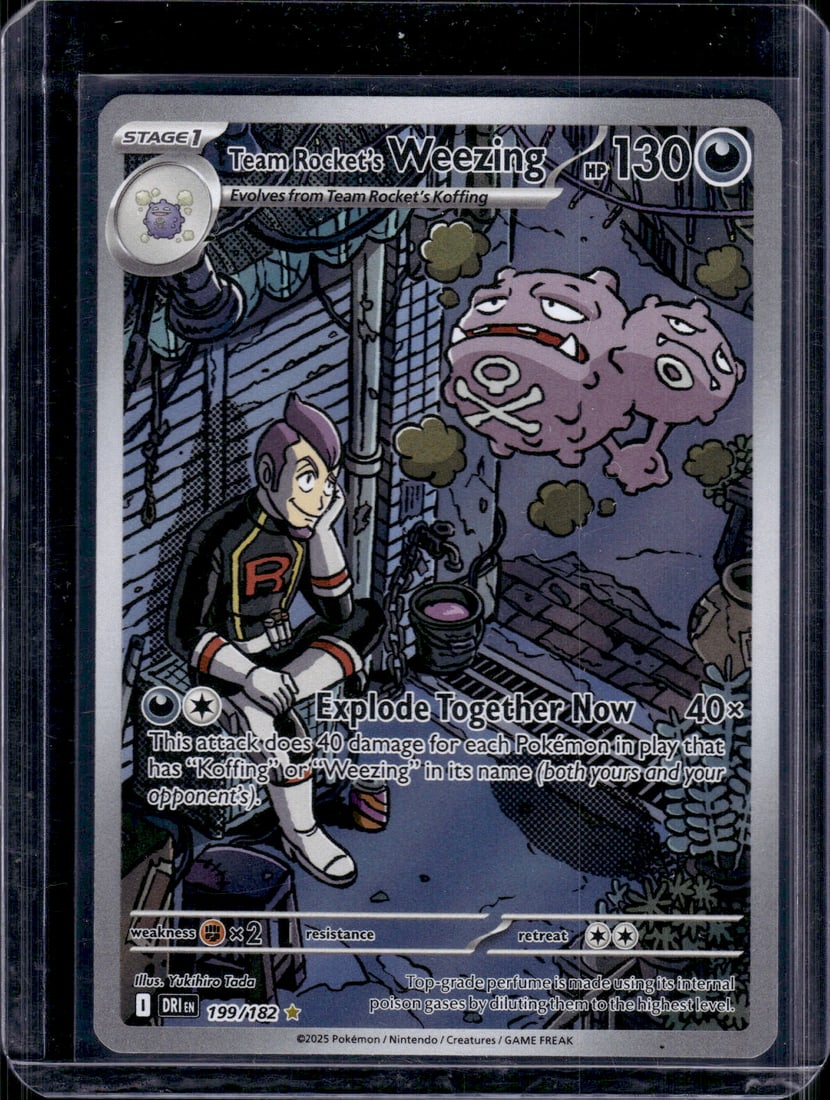 2025 Pokemon Destined Rivals Team Rocket's Weezing Illustration Rare #199: TCG, Pikachu, Charizard, Rare, Secret Rare, Holo Cards, Pokemon & TCG Cards sold near Me, Nintendo, Evee, Houndoom, Reverse Holo Cards, 3 Star Ultra Rare, EX