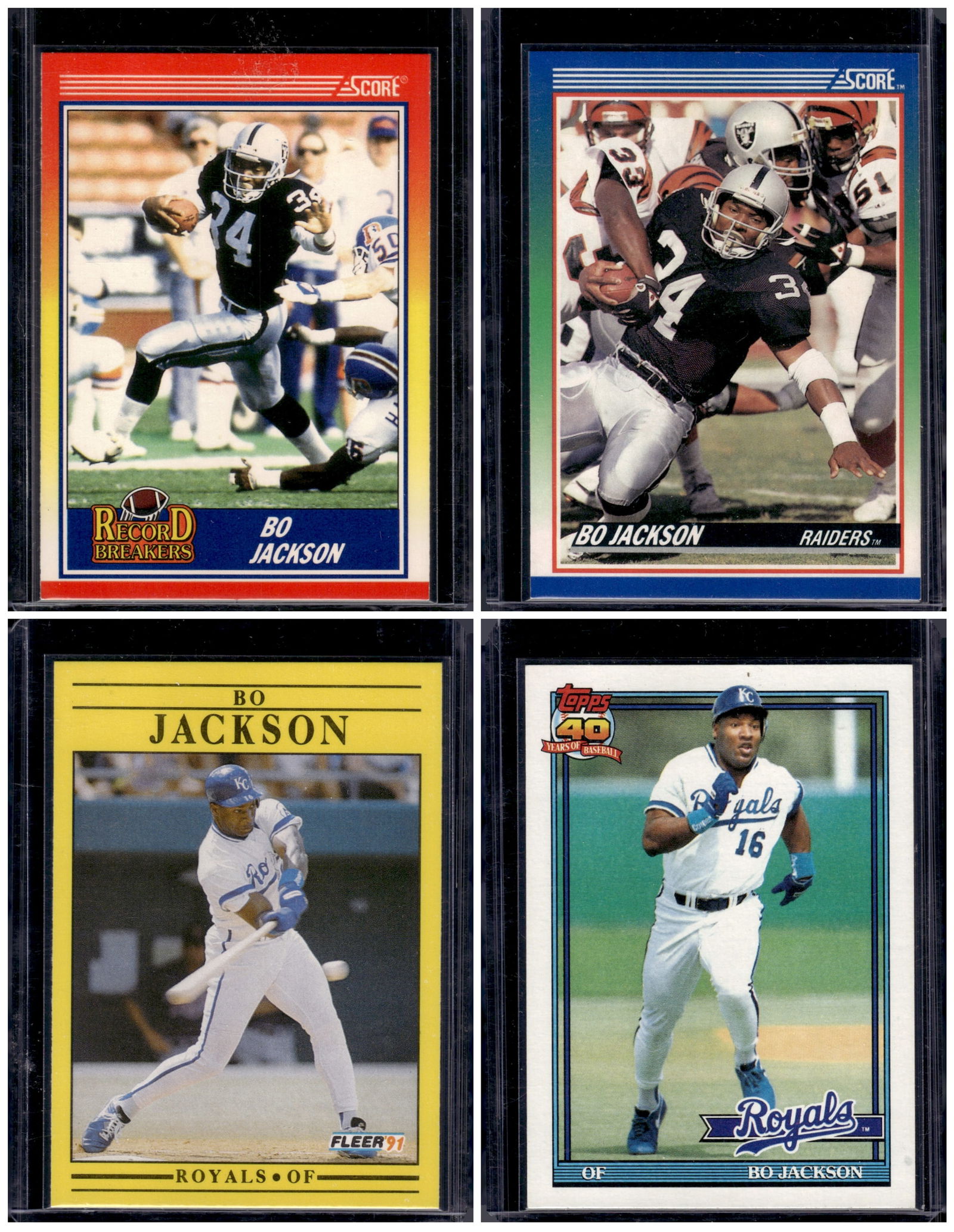 Lot of 4 Bo Jackson Sports Cards. 2 Football 2 Baseball All Early 90s (1 of 1)