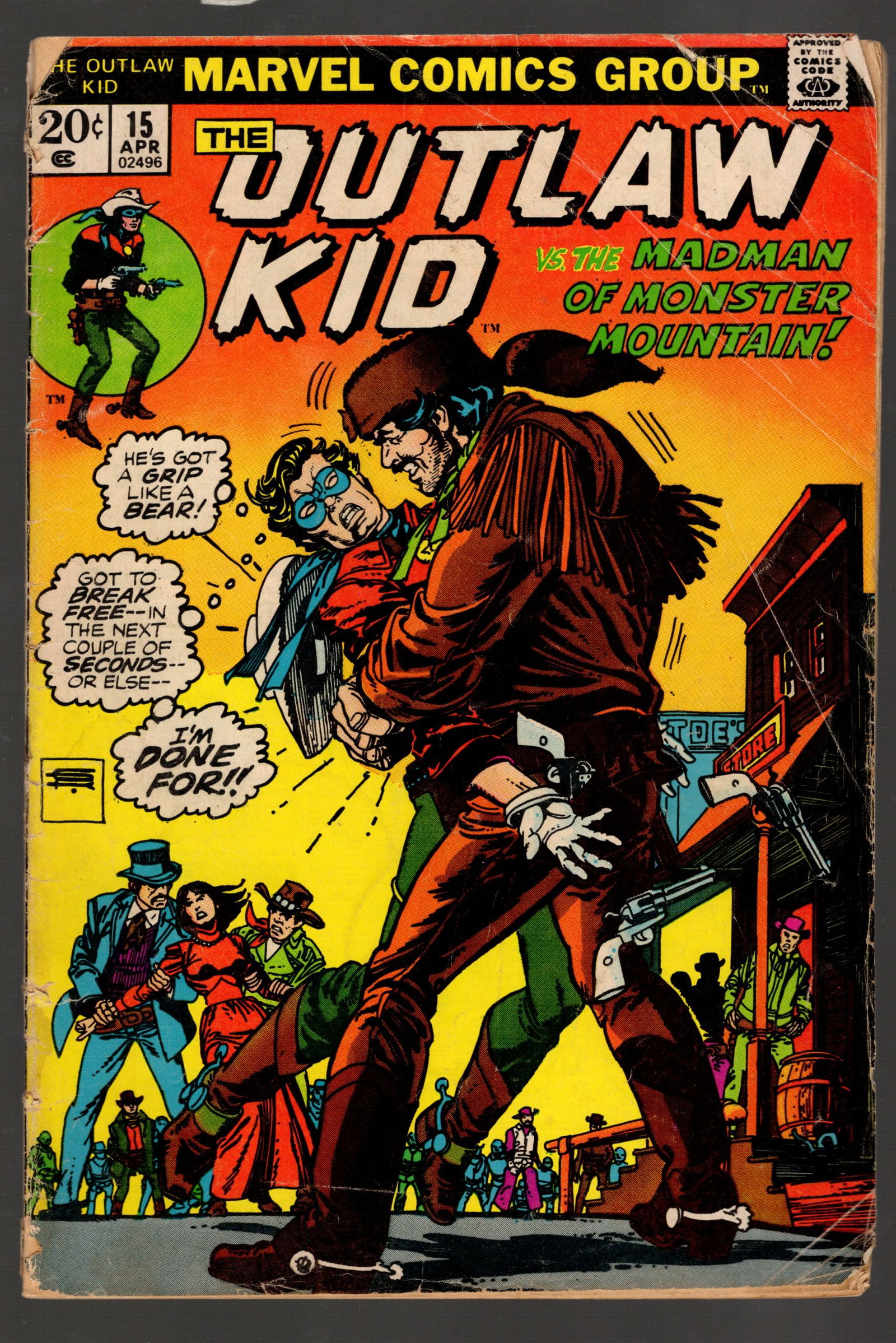 The Outlaw Kid Vintage Marvel Comic Book 1973 April No 15 Low Grade (1 of 2)