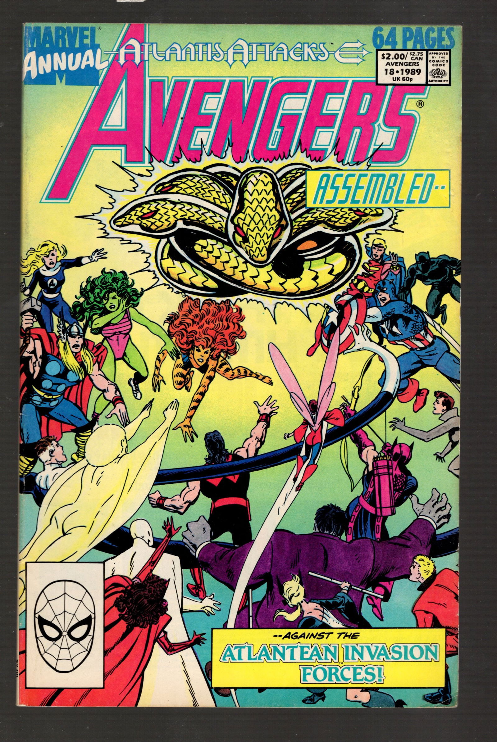 Avengers Annual, Vintage Marvel Comic Book, 1989 No 18, Atlantis Invasion Force Attacks, High Grade (1 of 2)