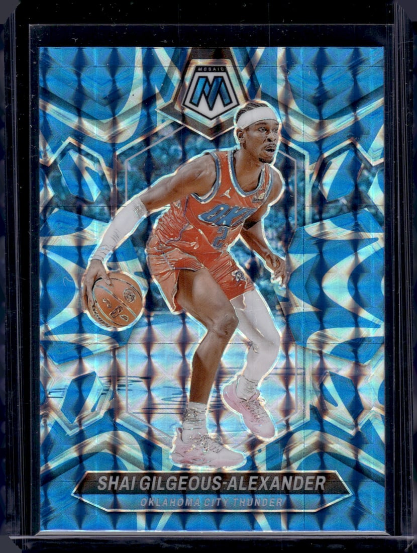 Shai Gilgeous-Alexander Reactive Blue Prizm 2023-24 Panini Mosaic #85 OKC Thunder: Panini Select, Prizm, Mosaic, Contenders, Revolution, Phoenix, NBA Hoops, Rookie NFL Sports Trading Cards, Silver, SP, SSP, Wave Prizms, Numbered Cards, Basketball sports Cards for Sale Near Me, NBA C