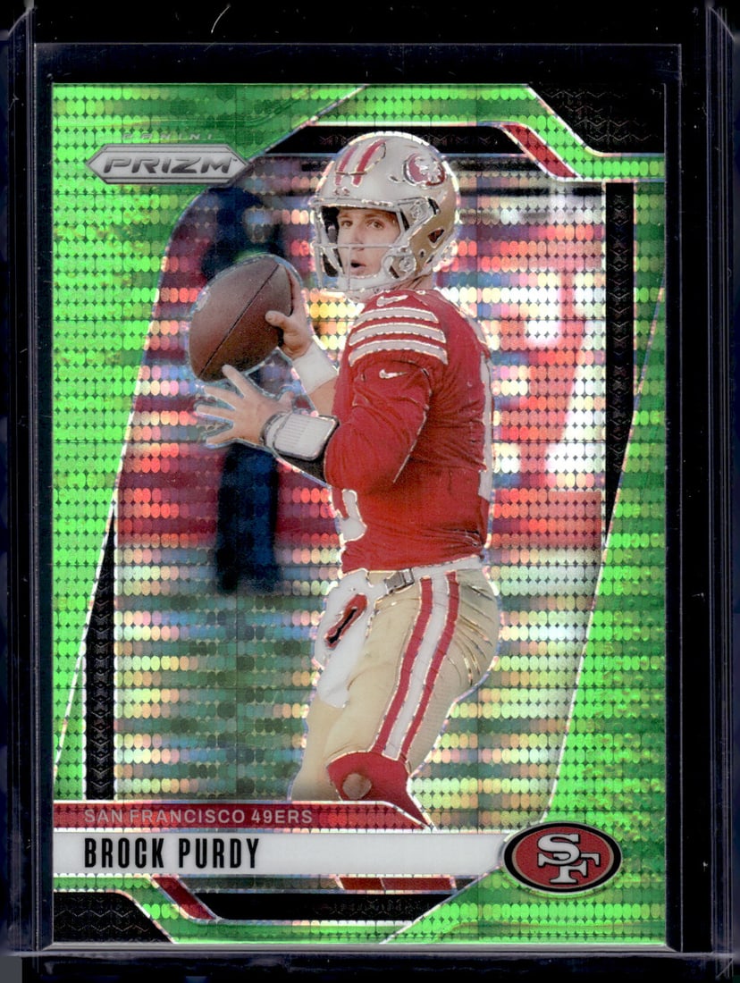Brocky Purdy Neon Green Pulsar 2024 Panini Prizm #249 San Francisco 49ers: Panini Select, Prizm, Mosaic, Contenders, Zenith, Phoenix, Illusions, Absolute, Rookie NFL Sports Trading Cards, SP, SSP, Cards, Football Cards for Sale Near Me, Superbowl & Hall of Fame Player Cards,