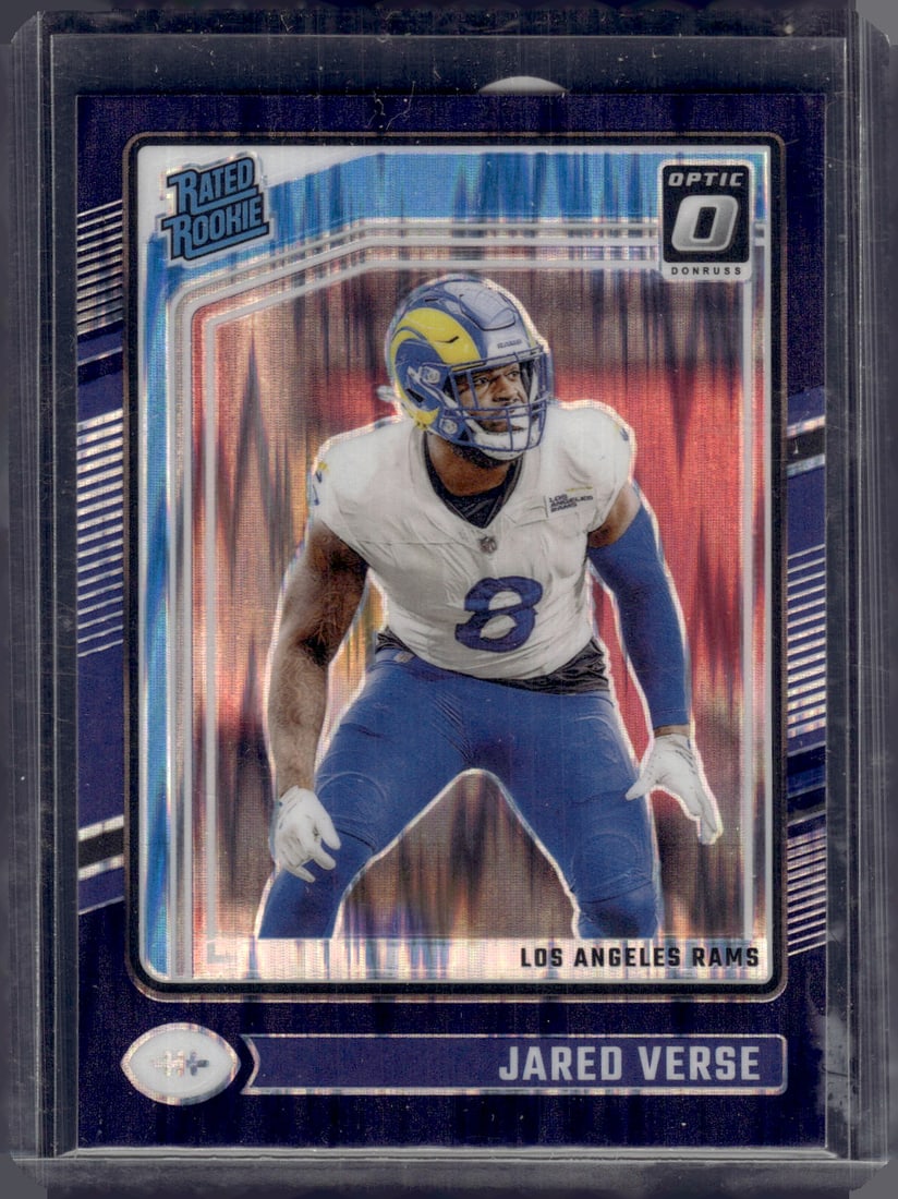 Jared Verse Rookie Card Purple Shock Prizm 2024 Donruss Optic #242 Rams: Panini Select, Prizm, Mosaic, Contenders, Zenith, Phoenix, Illusions, Absolute, Rookie NFL Sports Trading Cards, SP, SSP, Cards, Football Cards for Sale Near Me, Superbowl & Hall of Fame Player Cards,