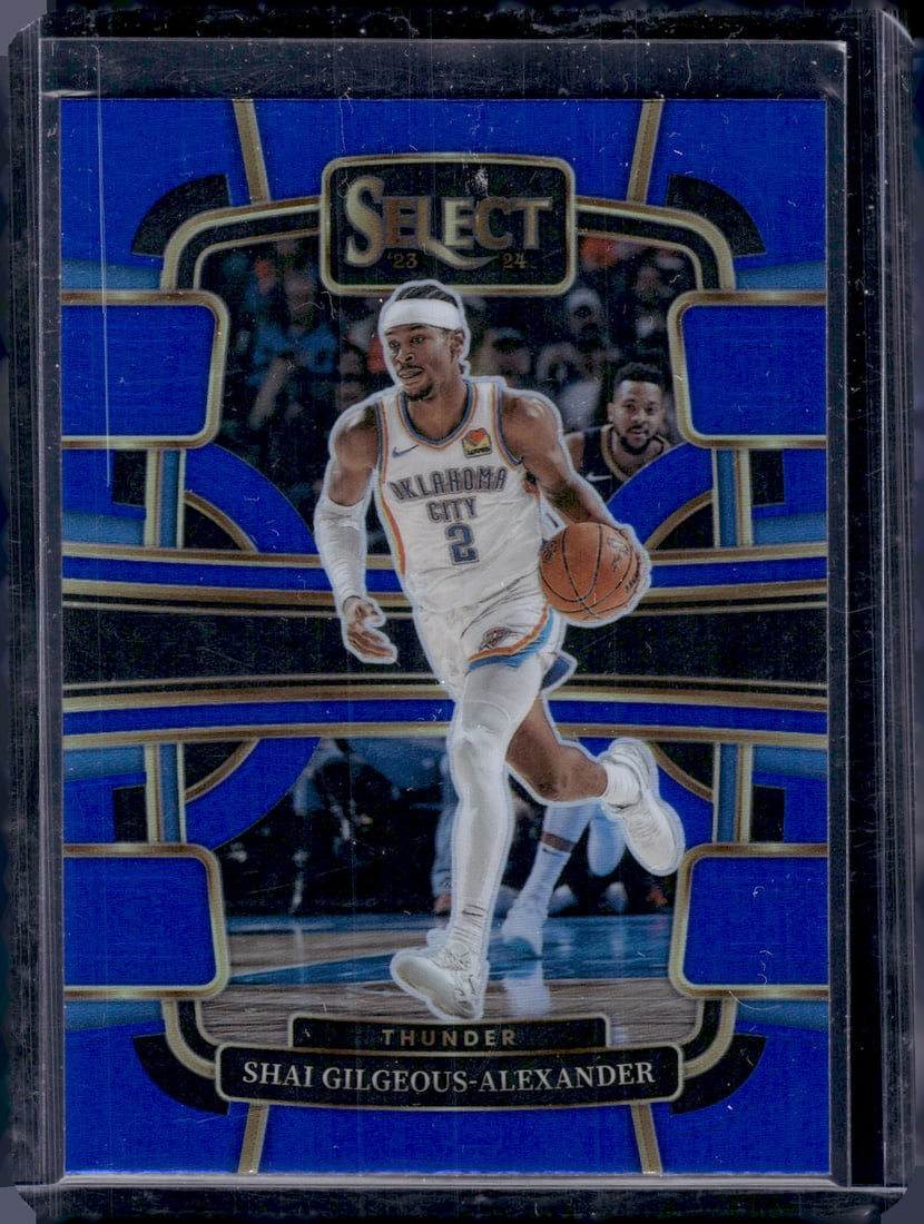 Shai Gilgeous-Alexander Blue Prizm 2023-24 Panini Select #57 OKC Thunder: Panini Select, Prizm, Mosaic, Contenders, Revolution, Phoenix, NBA Hoops, Rookie NFL Sports Trading Cards, Silver, SP, SSP, Wave Prizms, Numbered Cards, Basketball sports Cards for Sale Near Me, NBA C