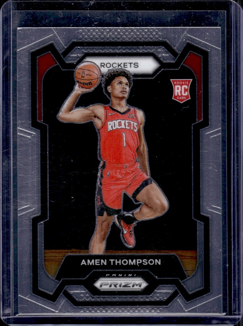 Amen Thompson Rookie Card 2023-24 Panini Prizm #150 Houston Rockets: Panini Select, Prizm, Mosaic, Contenders, Revolution, Phoenix, NBA Hoops, Rookie NFL Sports Trading Cards, Silver, SP, SSP, Wave Prizms, Numbered Cards, Basketball sports Cards for Sale Near Me, NBA C