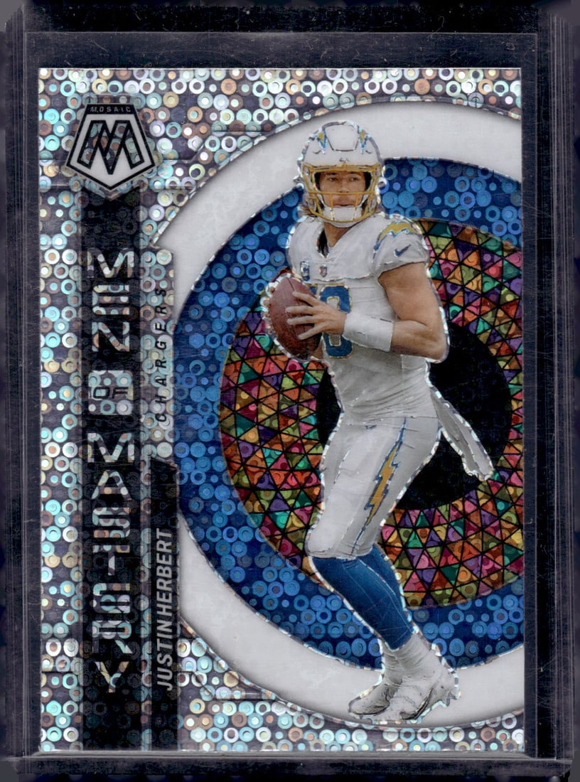 Justin Herbert Men of Mastery No Huddle Prizm 2023 Panini Mosaic #MM-5 Chargers: Panini Select, Prizm, Mosaic, Contenders, Zenith, Phoenix, Illusions, Absolute, Rookie NFL Sports Trading Cards, SP, SSP, Cards, Football Cards for Sale Near Me, Superbowl & Hall of Fame Player Cards,
