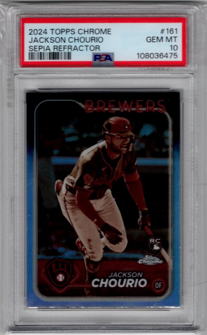 Jackson Chourio Rookie Card Sepia Refractor 2024 Topps Chrome #161 PSA 10 Brewers (1 of 2)