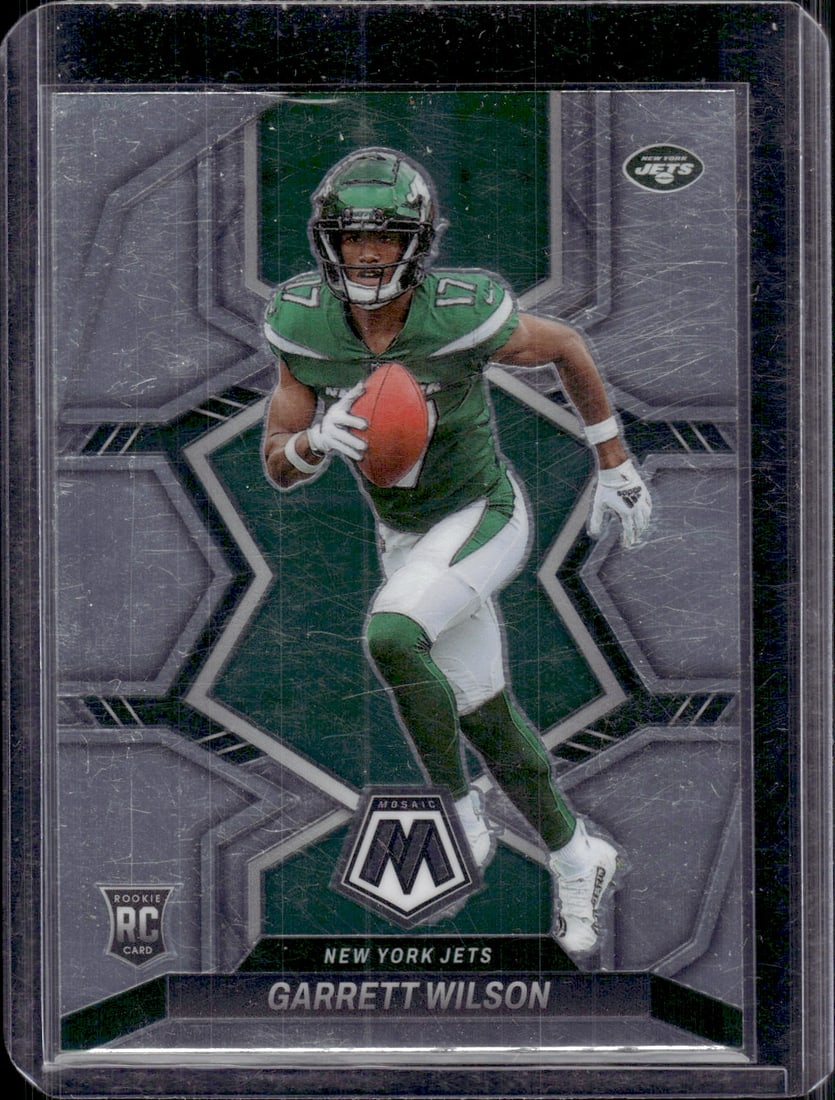 Garrett Wilson Rookie Card 2022 Panini Mosaic #311 New York Jets: Panini Select, Prizm, Mosaic, Contenders, Zenith, Phoenix, Illusions, Absolute, Rookie NFL Sports Trading Cards, SP, SSP, Cards, Football Cards for Sale Near Me, Superbowl & Hall of Fame Player Cards,