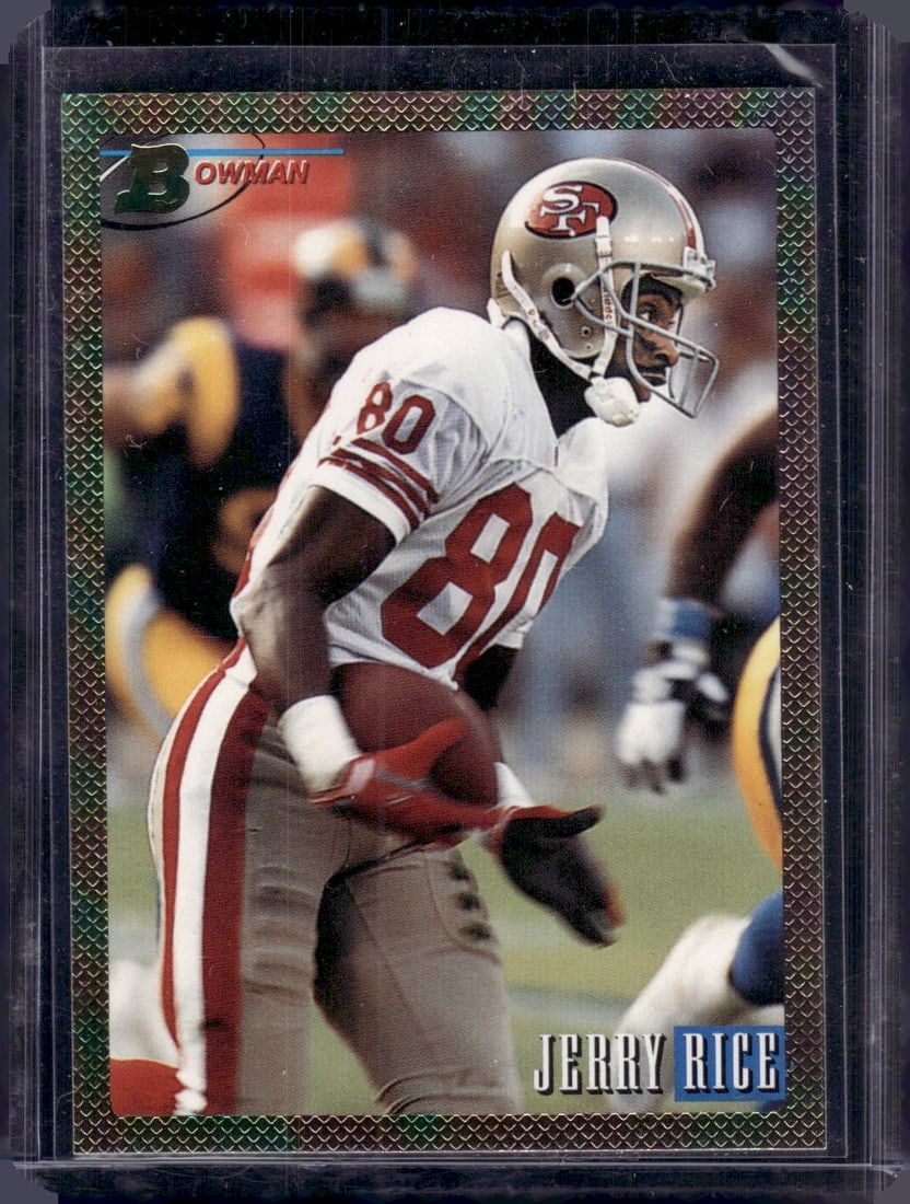 Jerry Rice Foil 1993 Bowman #340 49ers Football Card: Bowman Football NFL Trading & Sports Cards, Sports Cards for Sale Near Me, Prospect, 1st Bowman, Super Bowl & Hall of Fame Players, Auction Memorabilia Lots For Sale Near Me