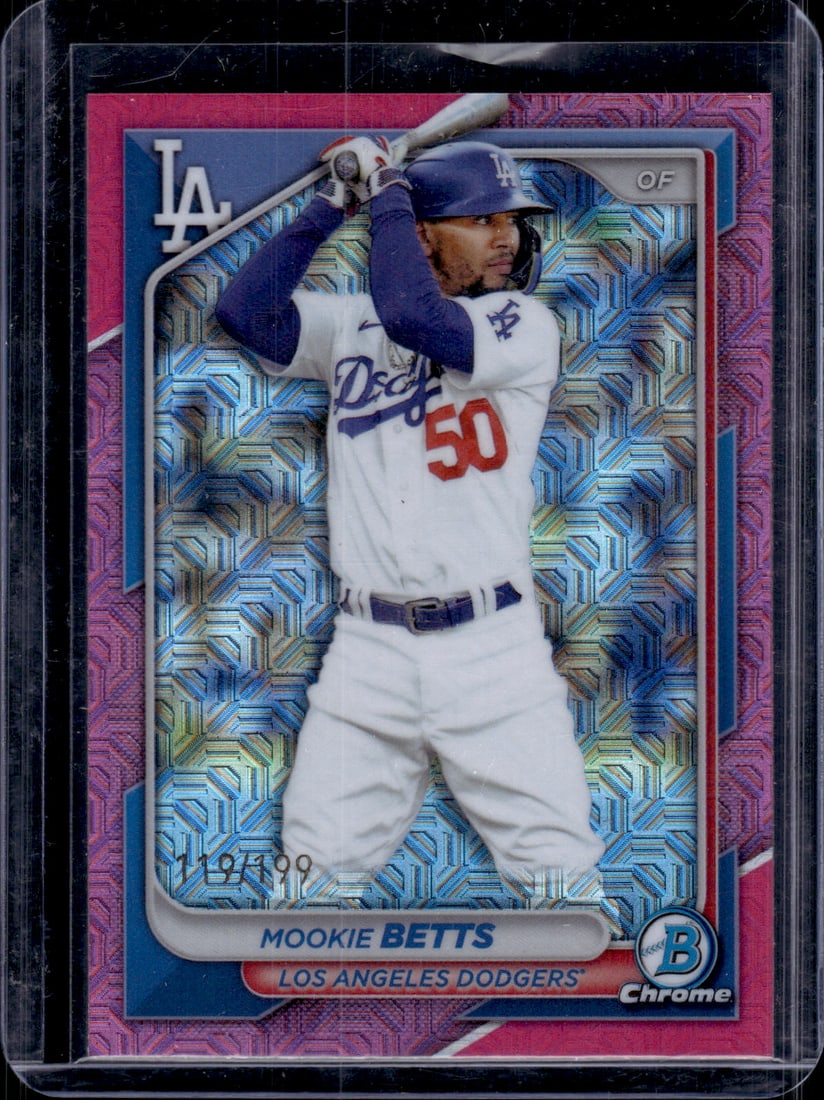 Mookie Betts Pink Mojo Refractor /199 2024 Bowman Chrome #40 Dodgers Baseball Card (1 of 2)