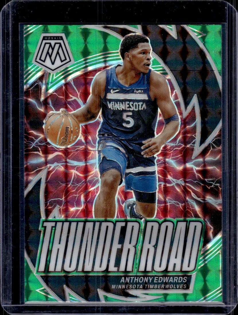 Anthony Edwards Thunder Road Green Mosaic Prizm 2023-24 Panini Mosaic #5 Twolves: Panini Select, Prizm, Mosaic, Contenders, Revolution, Phoenix, NBA Hoops, Rookie NFL Sports Trading Cards, Silver, SP, SSP, Wave Prizms, Numbered Cards, Basketball sports Cards for Sale Near Me, NBA C
