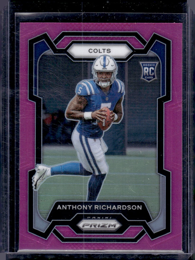 Anthony Richardson Rookie Card Pink Prizm 2023 Panini Prizm #343 Colts Football Card: Panini Select, Prizm, Mosaic, Contenders, Zenith, Phoenix, Illusions, Absolute, Rookie NFL Sports Trading Cards, SP, SSP, Cards, Football Cards for Sale Near Me, Superbowl & Hall of Fame Player Cards,
