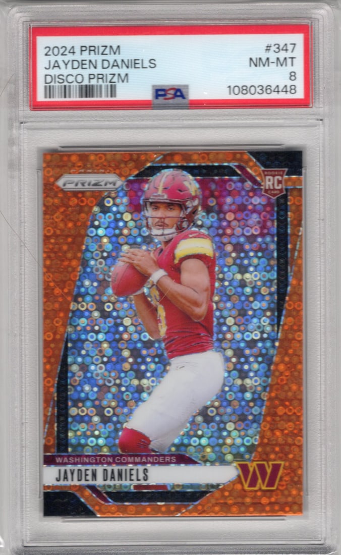 Jayden Daniels Rookie Card Orange Disco Prizm 2024 Panini Prizm #347 PSA 8 (1 of 2)