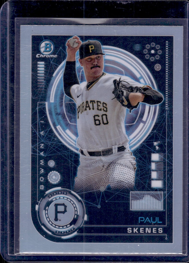 Paul Skenes AI Refractor 2024 Bowman Chrome #BAI-15 Pirates Baseball Card: Bowman Baseball MLB Trading & Sports Cards, Sports Cards for Sale Near Me, World Series & Hall of Fame Players, SP, SSP, Chrome, 1st Bowman, Auction Memorabilia Lots Sold On Line