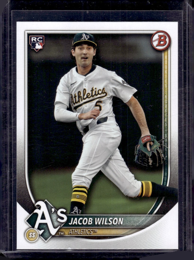 Jacob Wilson Rookie Card 2025 Topps #9 A's Baseball Card: Topps Baseball MLB Trading & Sports Cards, Sports Cards for Sale Near Me, World Series & Hall of Fame Players Memorabilia, Refractors, X-Fractors, Numbered, SP, SSP, Valuable Auction Memorabilia Lots 