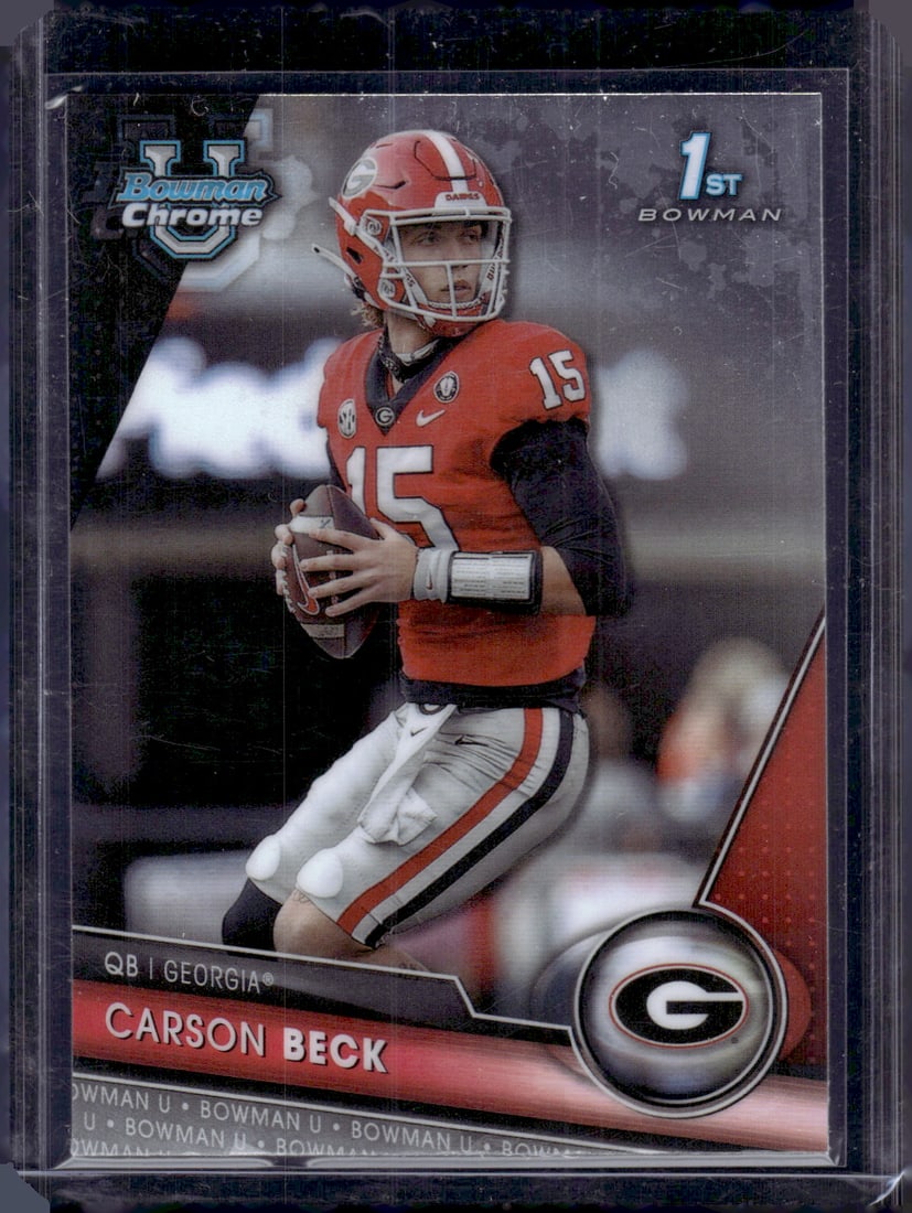 Carson Beck 1st Bowman 2023 Bowman U Chrome #44 Georiga, Miami: Bowman U Chrome Football NFL Trading & Sports Cards, Sports Cards for Sale Near Me, Prospect, 1st Bowman, Super Bowl & Hall of Fame Players, Auction Memorabilia Lots For Sale Near Me