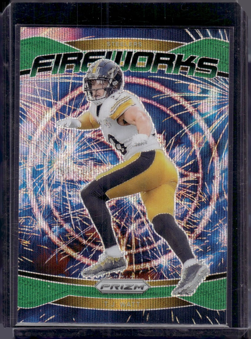 Tj Watt Fireworks Green Wave Prizm 2024 Panini Prizm #15 Pittsburgh Steelers (1 of 2)