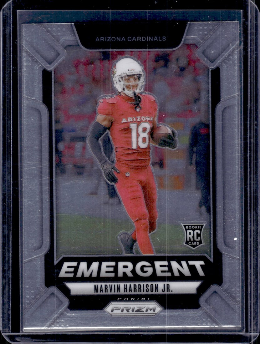 Marvin Harrison Jr. Rookie Card Emergent 2024 Panini Prizm #5 Arizona Cardinals: Panini Select, Prizm, Mosaic, Contenders, Zenith, Phoenix, Illusions, Absolute, Rookie NFL Sports Trading Cards, SP, SSP, Cards, Football Cards for Sale Near Me, Superbowl & Hall of Fame Player Cards,