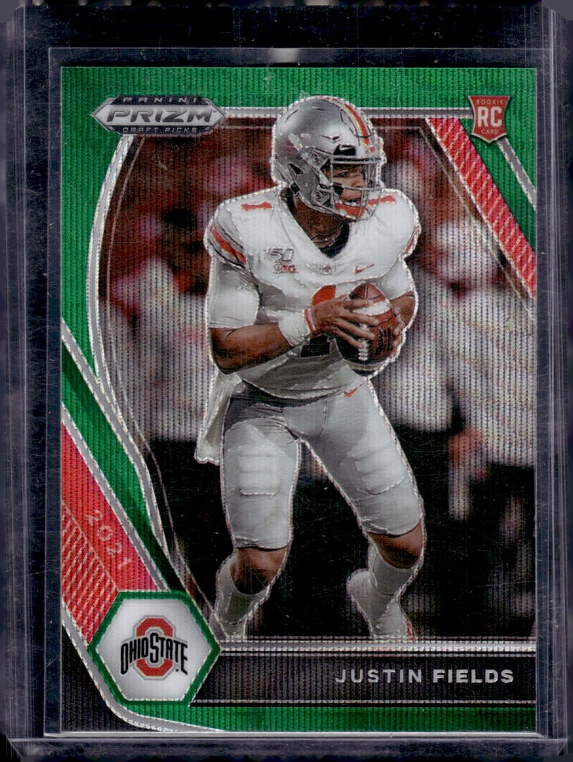 Justin Fields Rookie Card Green Wave Prizm 2021 Prizm Draft Picks #121 OSU Buckeyes (1 of 2)