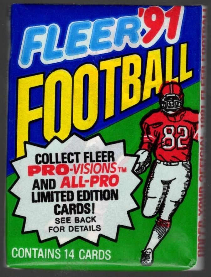 1991 Fleer Football Cards Retail Box Wax Pack Sports Cards Rookie Cards: Fleer Vintage Football NFL Trading & Sports Cards, Superbowl Memorabilia, Old Sports Cards for Sale Near Me, Emmitt Smith, Dan Marino, Joe Montana, John Elway, Valuable Auction Memorabilia Lots for Sa