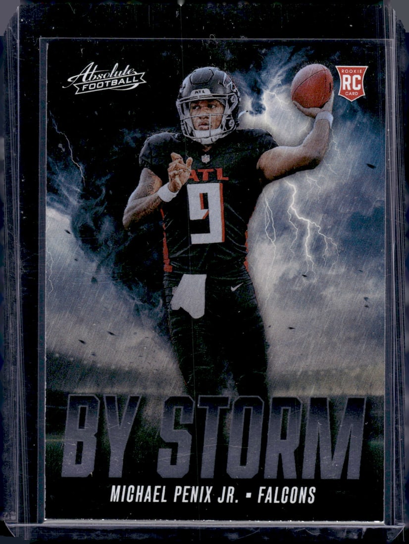 Michael Penix Jr. Rookie Card By Storm 2024 Panini Absolute #BS-MPJ Atlanta Falcons: Panini Select, Prizm, Mosaic, Contenders, Zenith, Phoenix, Illusions, Absolute, Rookie NFL Sports Trading Cards, SP, SSP, Cards, Football Cards for Sale Near Me, Superbowl & Hall of Fame Player Cards,