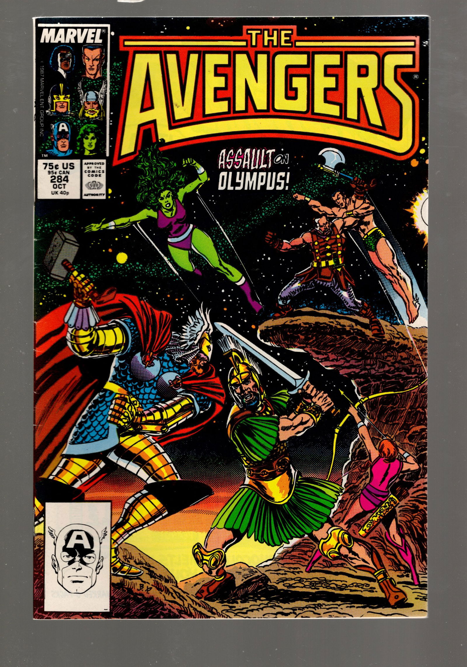 The Avengers Vintage Marvel Comic Book Oct 1987 #284 Assault on Olympus  High Grade (1 of 2)