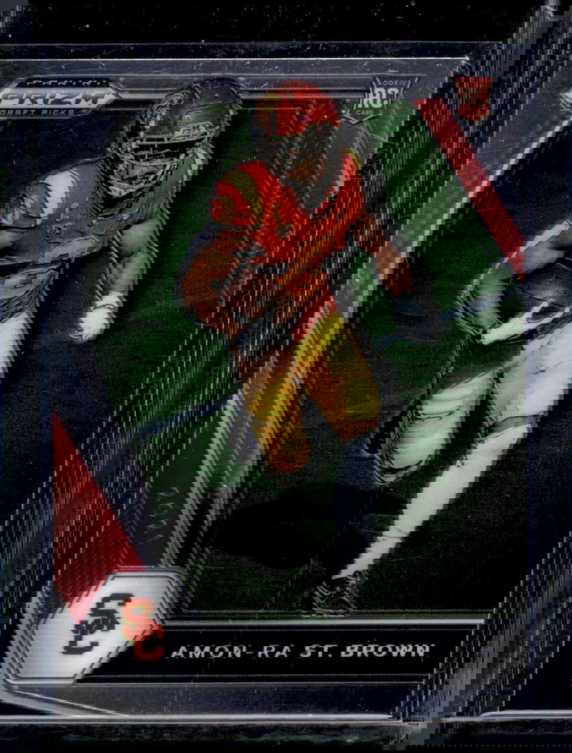 Amon-Ra St. Brown Rookie Card 2021 Prizm Draft Picks #133 USC Trojans, Detroit Lions: Panini Select, Prizm, Mosaic, Contenders, Zenith, Phoenix, Illusions, Absolute, Rookie NFL Sports Trading Cards, SP, SSP, Cards, Football Cards for Sale Near Me, Superbowl & Hall of Fame Player Cards,