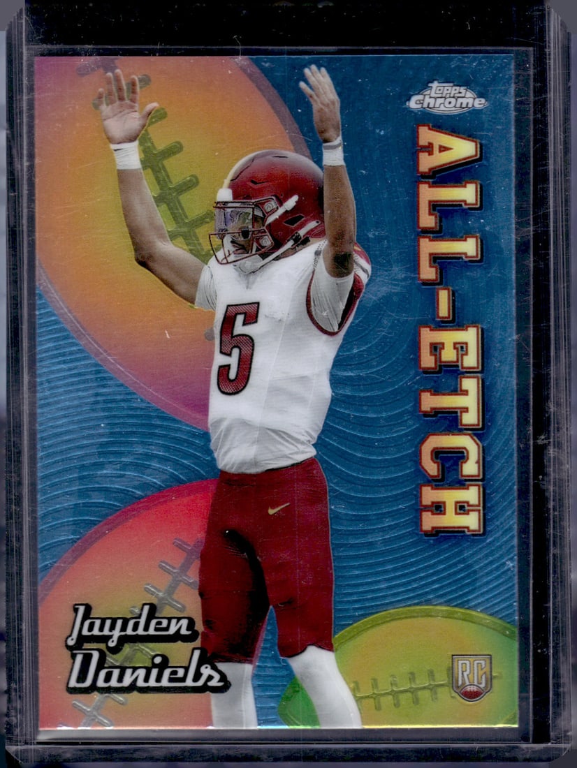 Jayden Daniels Rookie Card All-Etch 2024 Topps Chrome #CAE-JD Commanders: Topps Football NFL Trading Sports Cards, Sports Cards for Sale Near Me, Super Bowl & Hall of Fame Player Cards, Resurgence, Composite, SP, SSP, Valuable Auction Memorabilia Lots For Sale On Line