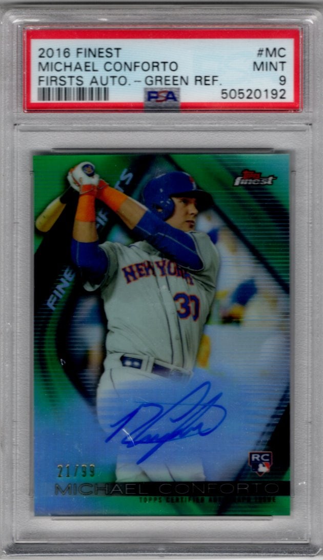 Mihcael Conforto Green Refractor Rookie Auto /99 2016 Topps Finest #FFA-MC PSA 9 (1 of 2)