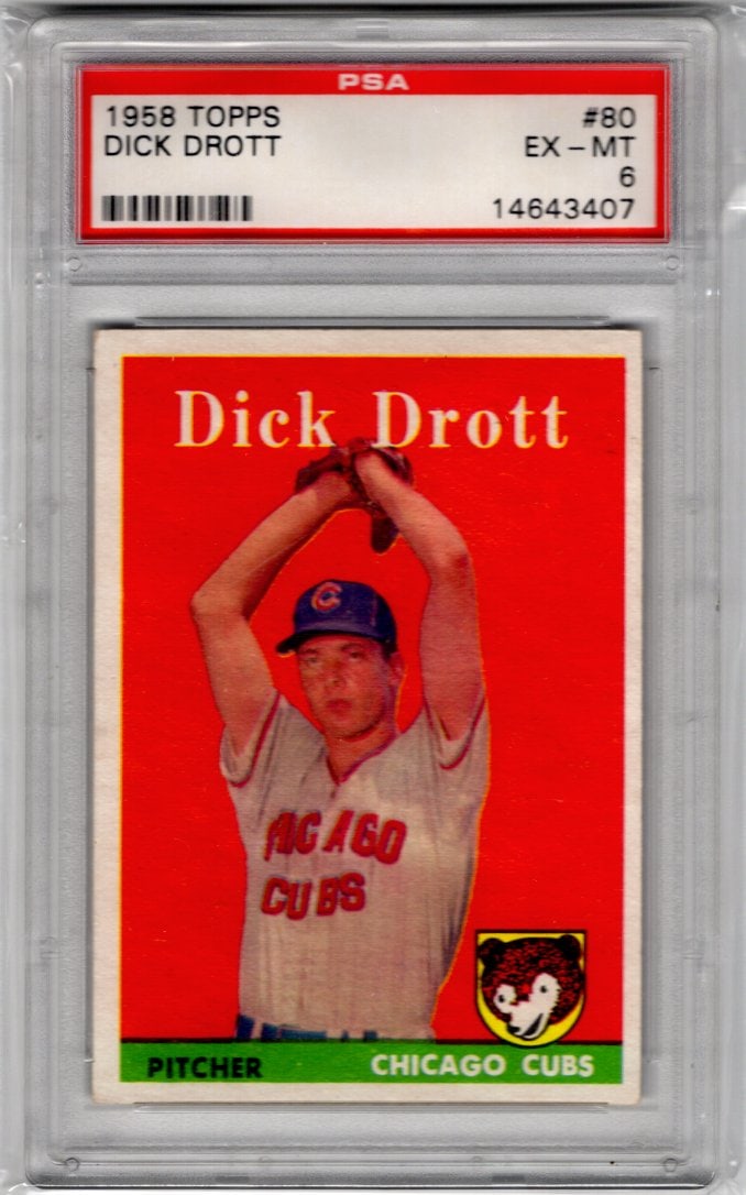 Dick Drott 1958 Topps #80 PSA 6 EX-MT Topps Vintage Baseball Card (1 of 2)