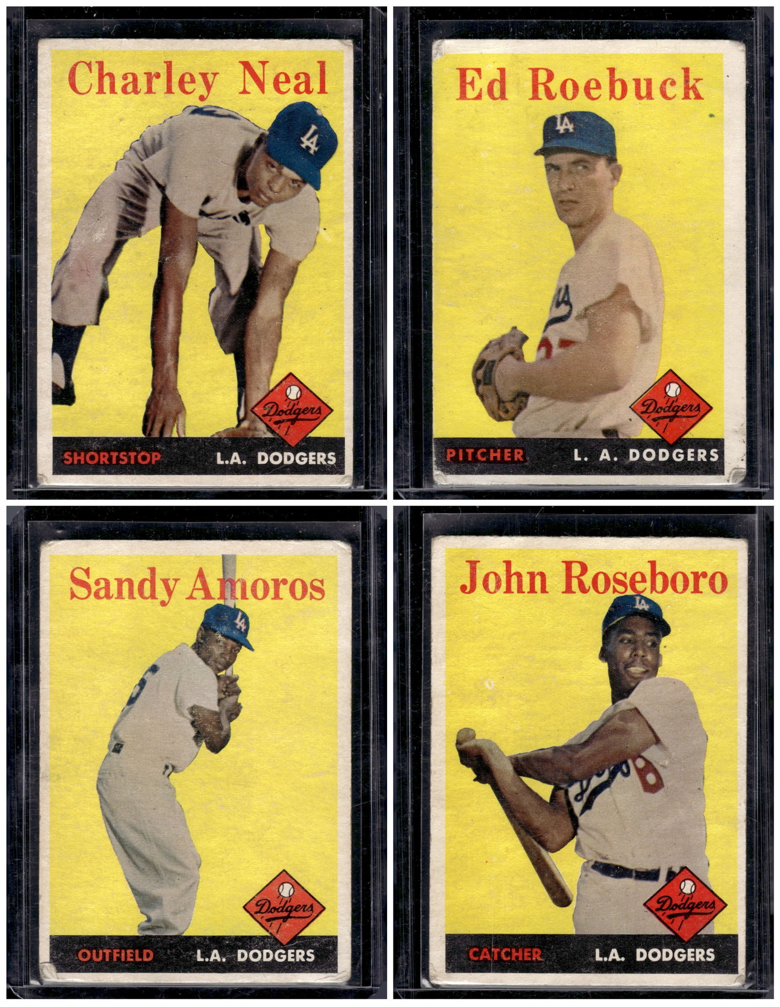 Lot of 4 1958 Topps LA Dodgers Baseball Cards. Topps Vintage Baseball Cards (1 of 2)