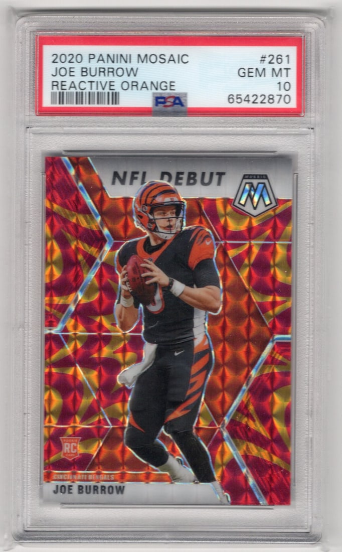 Joe Burrow Rookie Card Reactive Orange 2020 Panini Mosaic #261 PSA 10 Bengals (1 of 2)
