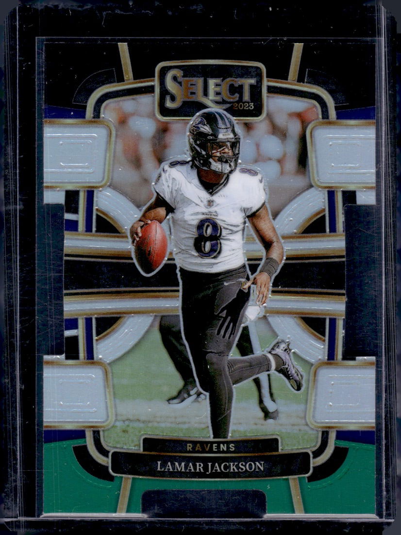 Lamar Jackson Black/Green Prizm Die Cut 2023 Panini Select #7 Baltimore Ravens (1 of 2)