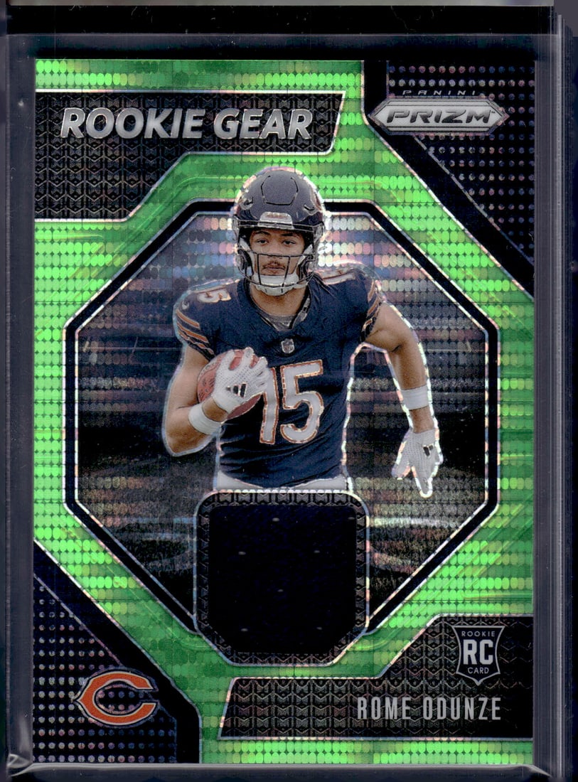 Rome Odunze Rookie Card Patch Neon Green Pulsar 2024 Panini Prizm #RG-ROE Bears: Panini Select, Prizm, Mosaic, Contenders, Zenith, Phoenix, Illusions, Absolute, Rookie NFL Sports Trading Cards, SP, SSP, Cards, Football Cards for Sale Near Me, Superbowl & Hall of Fame Player Cards,