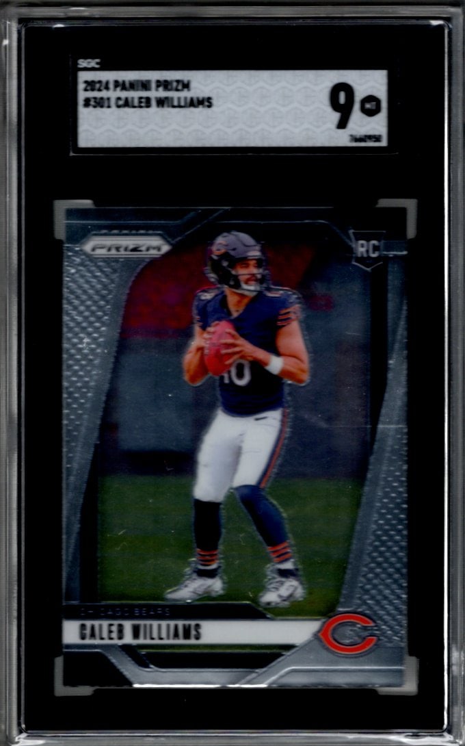 Caleb Williams Rookie Card 2024 Panini Prizm #301 SGC 9 Chicago Bears Football Card: Panini Select, Prizm, Mosaic, Contenders, Zenith, Phoenix, Illusions, Absolute, Rookie NFL Sports Trading Cards, SP, SSP, Cards, Football Cards for Sale Near Me, Superbowl & Hall of Fame Player Cards,