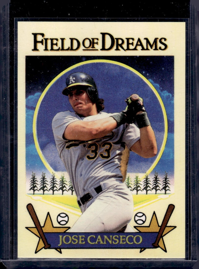 Jose Canseco Field of Dreams Promo Card: Topps Baseball MLB Trading & Sports Cards, Sports Cards for Sale Near Me, World Series & Hall of Fame Players Memorabilia, Refractors, X-Fractors, Numbered, SP, SSP, Valuable Auction Memorabilia Lots 