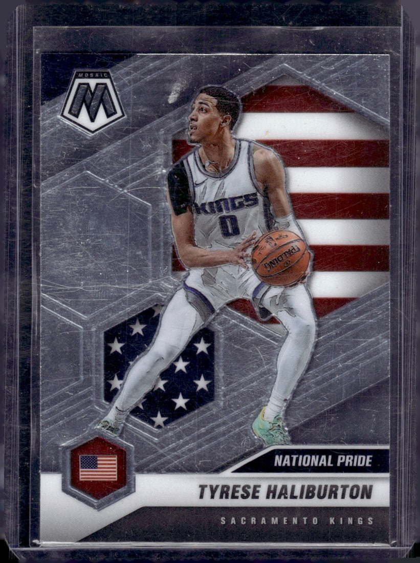 Tyrese Haliburton Rookie Card National Pride 2020-21 Panini Mosaic #258 Pacers: Panini Select, Prizm, Mosaic, Contenders, Revolution, Phoenix, NBA Hoops, Rookie NFL Sports Trading Cards, Silver, SP, SSP, Wave Prizms, Numbered Cards, Basketball sports Cards for Sale Near Me, NBA C