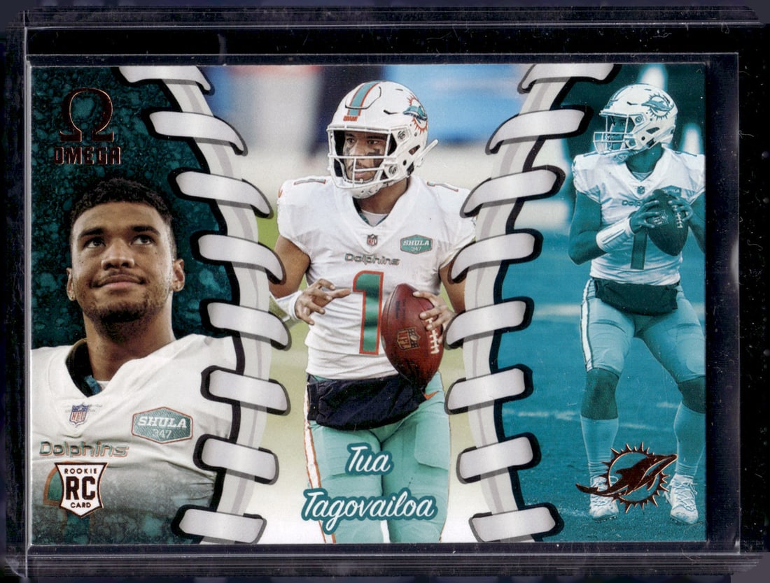 Tua Tagovailoa Rookie Card 2020 Panini Chronicles Omega #O-2 Miami Dolphins: Panini Select, Prizm, Mosaic, Contenders, Zenith, Phoenix, Illusions, Absolute, Rookie NFL Sports Trading Cards, SP, SSP, Cards, Football Cards for Sale Near Me, Superbowl & Hall of Fame Player Cards,