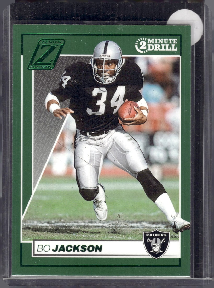 Bo Jackson 2 Mintue Drill Green 2024 Panini Score #53 Raiders: Panini Select, Prizm, Mosaic, Contenders, Zenith, Phoenix, Illusions, Absolute, Rookie NFL Sports Trading Cards, SP, SSP, Cards, Football Cards for Sale Near Me, Superbowl & Hall of Fame Player Cards,