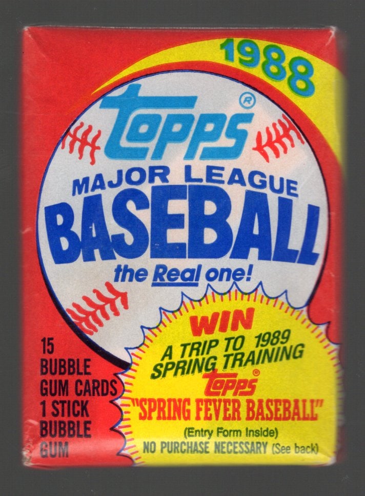 1988 Topps Series 1 Vintage Baseball Cards Retail Box Cello Fat Pack Sports Card: Topps Vintage Rookie Basseball MLB Trading & Sports Cards, Rookie Cards in this Set are Tom Glavine, & Jim Abbott, Old Baseball and Sports Cards For Sale Near Me, World Series Players, Hall of Fame St