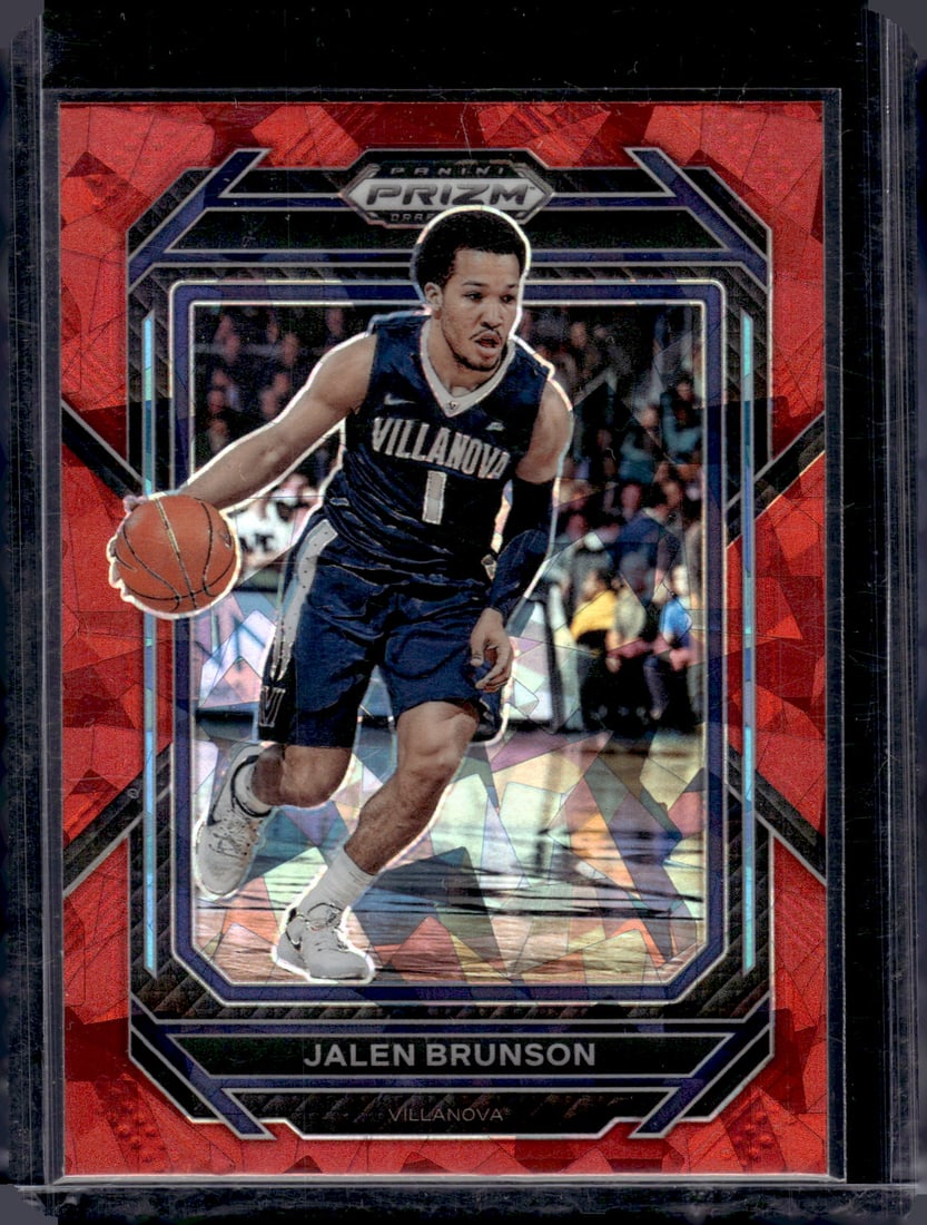 Jalen Brunson Red Cracked Ice 2023 Prizm Draft Picks #87 Villanova, Knicks (1 of 2)