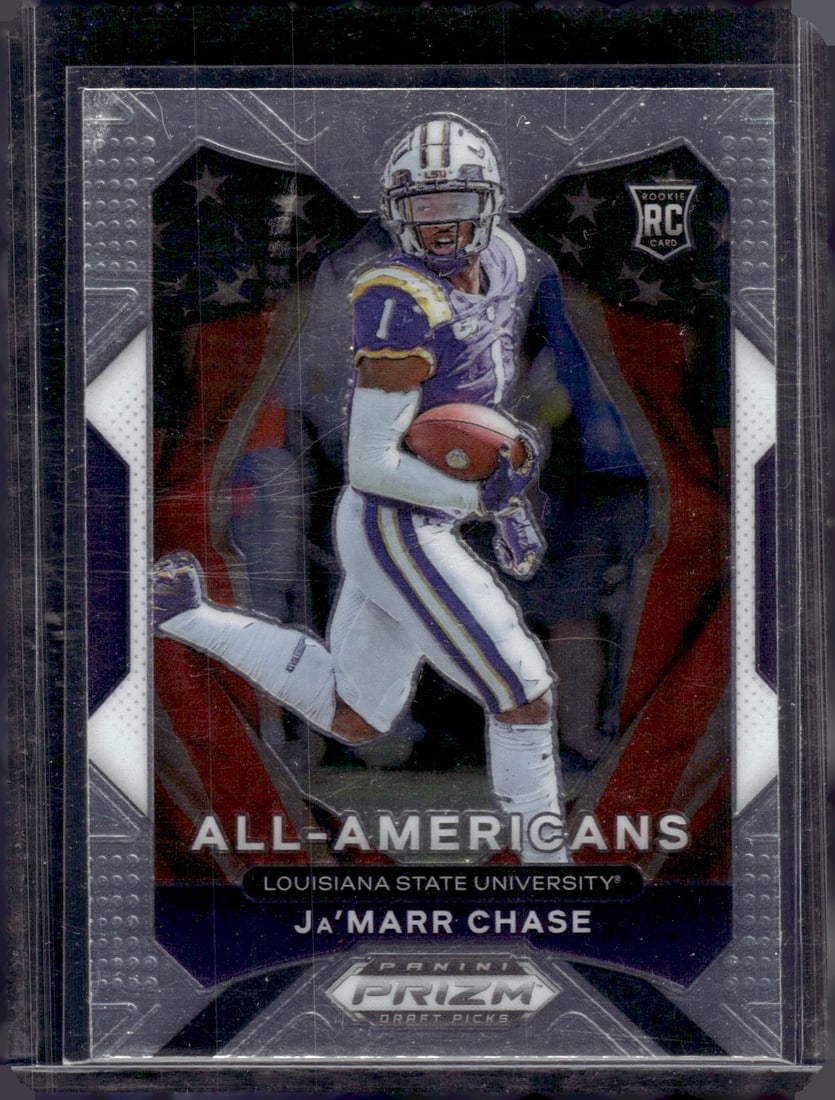 Ja'Marr Chase Rookie Card All-Americans 2021 Panini Prizm Draft Picks #185 LSU Tigers: Panini Select, Prizm, Mosaic, Contenders, Zenith, Phoenix, Illusions, Absolute, Rookie NFL Sports Trading Cards, SP, SSP, Cards, Football Cards for Sale Near Me, Superbowl & Hall of Fame Player Cards,