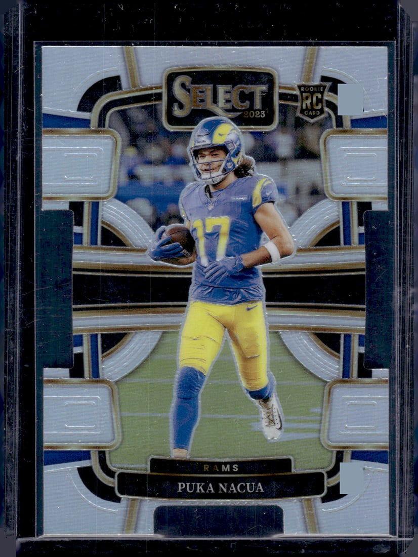 Puka Nacua Rookie Card Silver Prizm Die Cut 2023 Panini Select #56 Rams Football Card: Panini Select, Prizm, Mosaic, Contenders, Zenith, Phoenix, Illusions, Absolute, Rookie NFL Sports Trading Cards, SP, SSP, Cards, Football Cards for Sale Near Me, Superbowl & Hall of Fame Player Cards,
