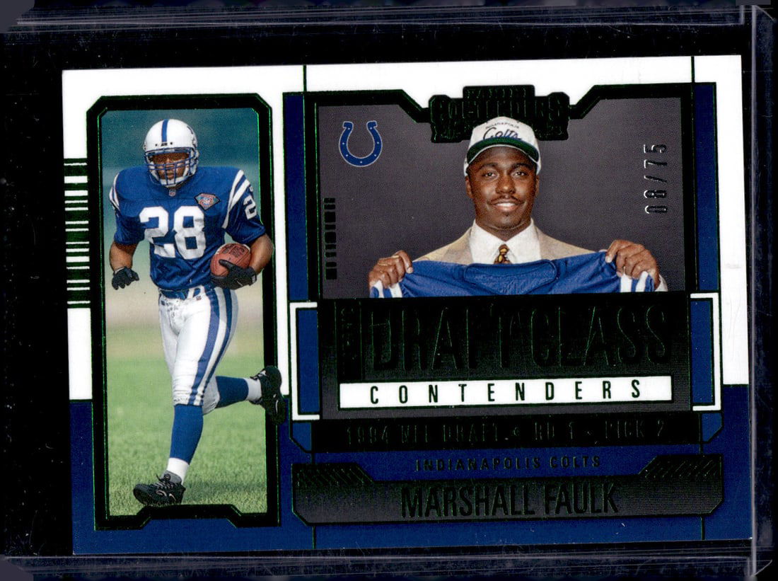 Marshall Faulk Green /75 2023 Panini Contenders Historic Draft Class #HDC-MF Colts: Panini Select, Prizm, Mosaic, Contenders, Zenith, Phoenix, Illusions, Absolute, Rookie NFL Sports Trading Cards, SP, SSP, Cards, Football Cards for Sale Near Me, Superbowl & Hall of Fame Player Cards,