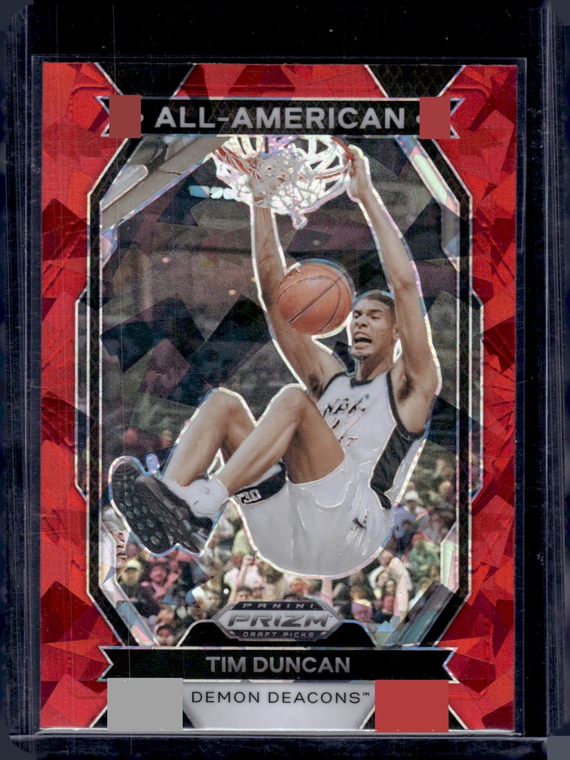 Tim Duncan All-American Red Cracked Ice 2024 Panini Draft Picks #25 Spurs: Panini Select, Prizm, Mosaic, Contenders, Revolution, Phoenix, NBA Hoops, Rookie NFL Sports Trading Cards, Silver, SP, SSP, Wave Prizms, Numbered Cards, Basketball sports Cards for Sale Near Me, NBA C