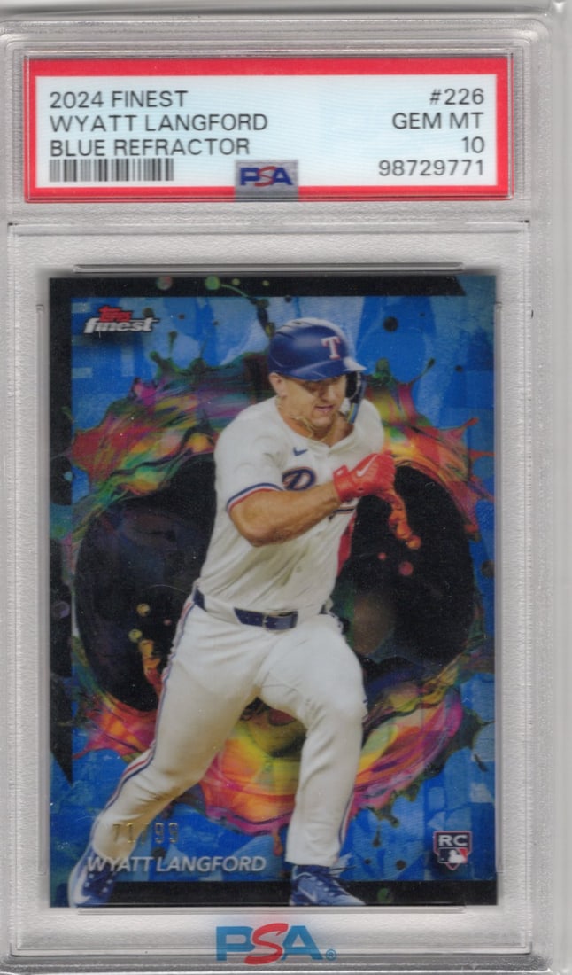 Wyatt Langford Blue Refractor Rookie /99 2024 Topps Finest #226 PSA 10 Rangers (1 of 2)