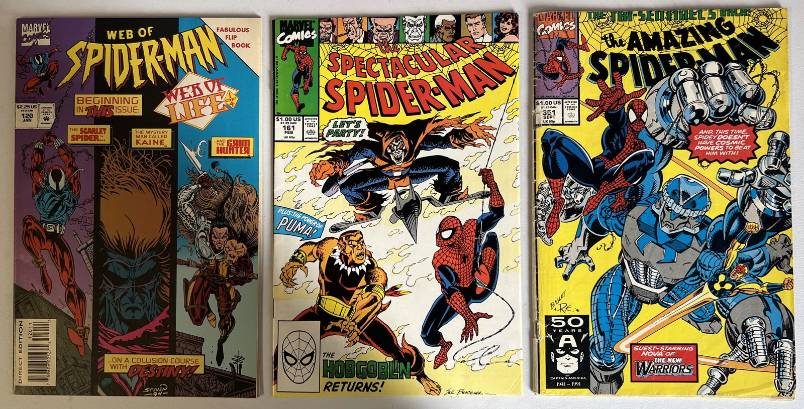 3 Marvel Spider-Man Comic Books: Flip Book #120 1995, #161 1991, & 351 1991 (1 of 3)