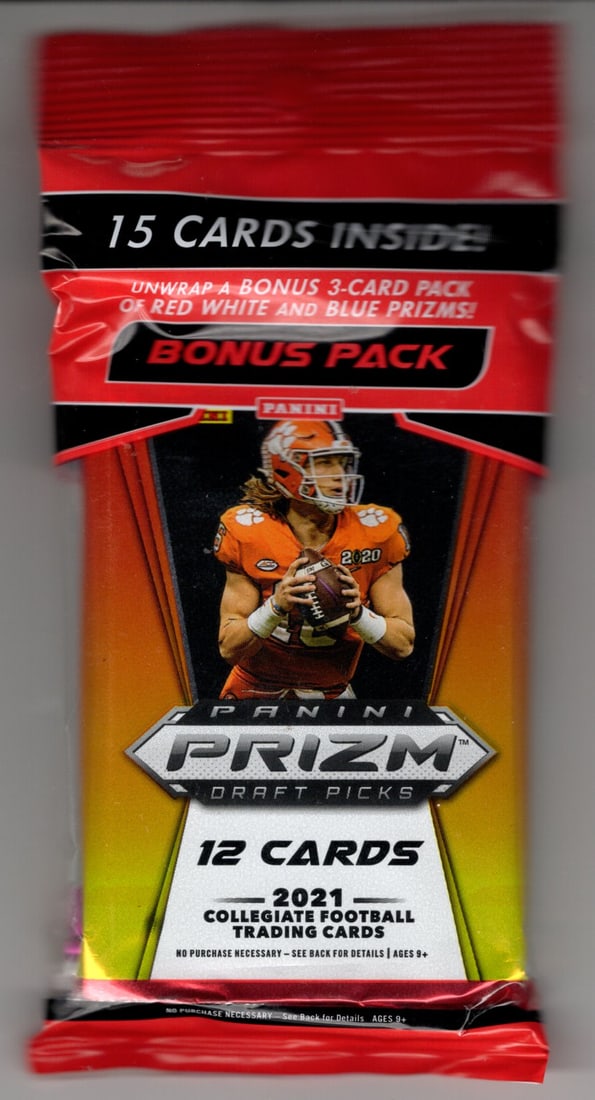 2021 Panini Prizm Draft Picks Football Card VALUE PACK + 3 CARD RED, WHITE & BLUE BONUS PACK (1 of 1)
