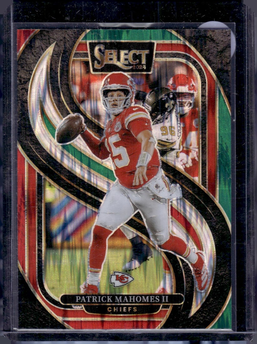 Patrick Mahomes Red/Green Shock Prizm 2024 Panini Select #120 Chiefs Football Card (1 of 2)