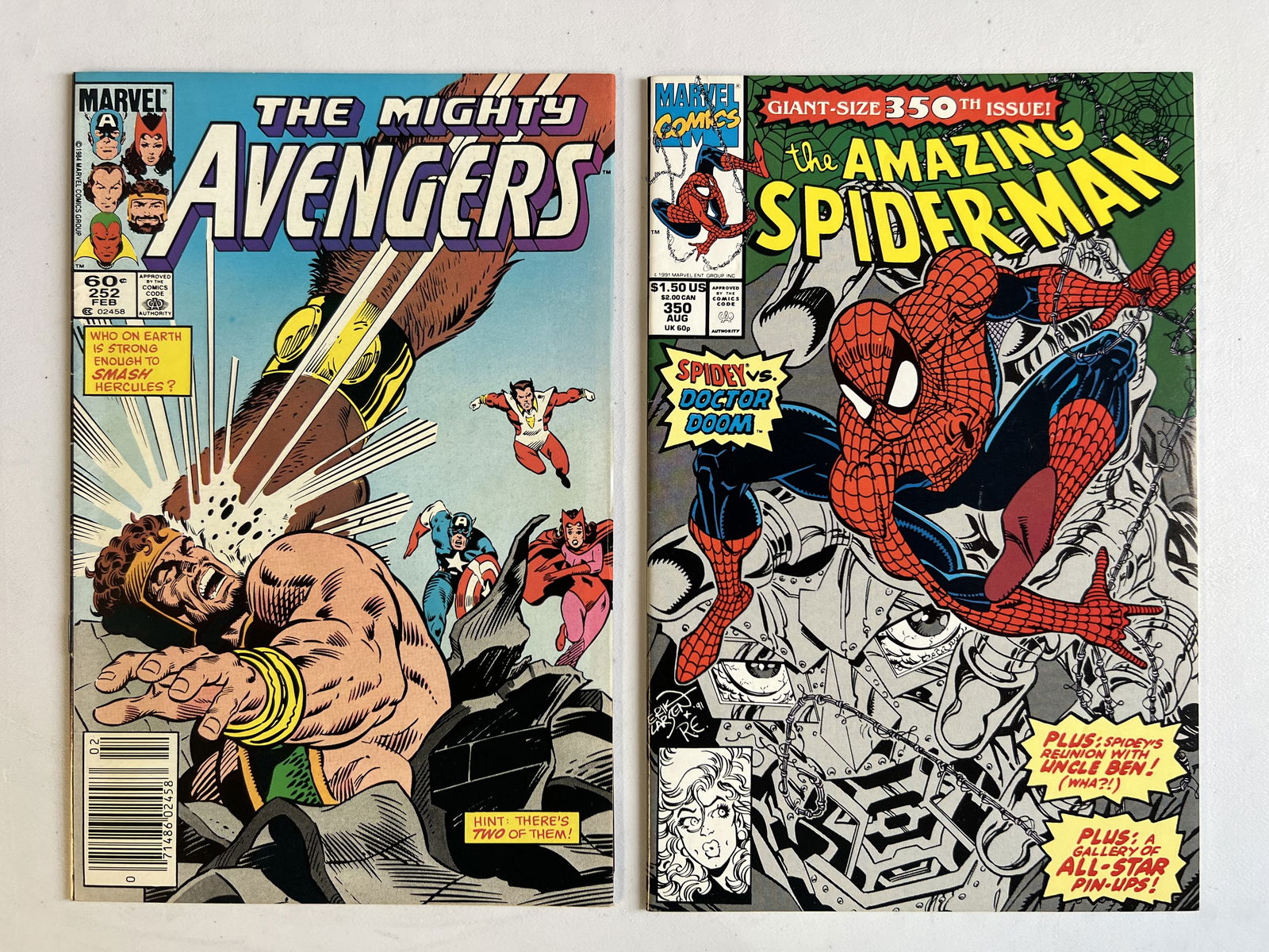 2 Marvel Comic Books: The Mighty Avengers #252 1984, The Amazing Spider-Man #350 1991 (1 of 3)